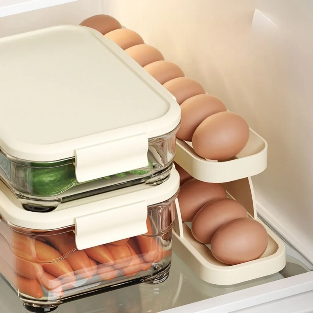 2 Floors Automatic Egg Dispenser For Countertop Cooler Kitchen Organizer