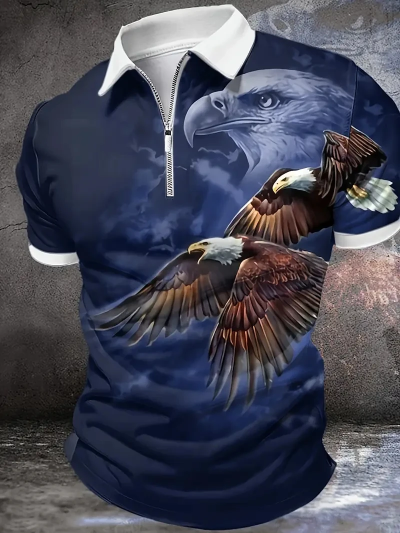 

Men's Eagle Pattern Shirt - Casual and Formal, Short Sleeve, Breathable Polyester Fiber