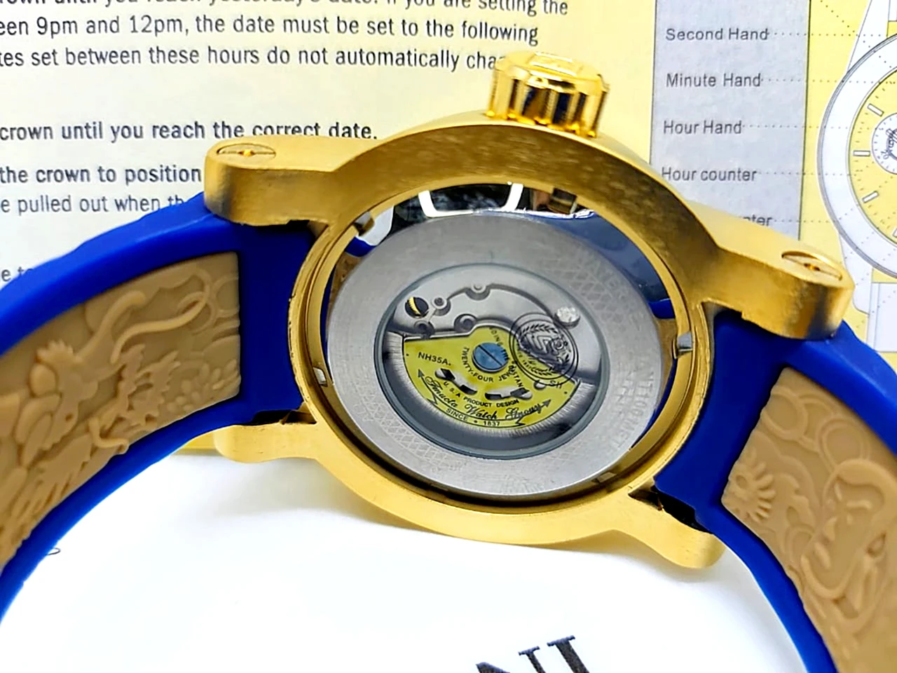 Relógio Invicta Yakuza Automático Banhado a Ouro 18K À Prova D'água Fundo Transparente Enviado na Caixa