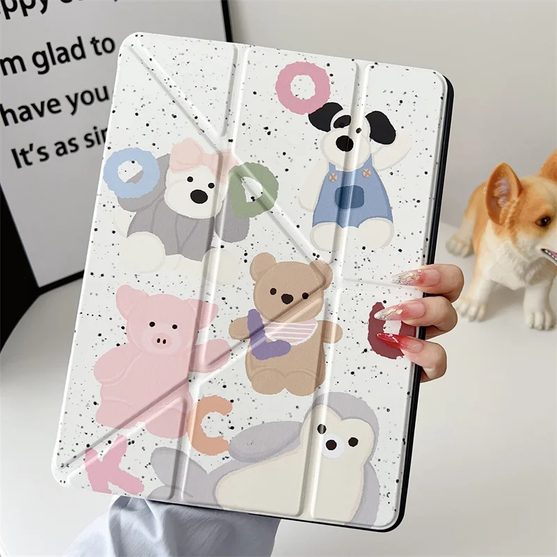 Cute funny little bear puppy Tablet Case For iPad Air Pro11 2024 iPad 5 6 Gen 10.5 10.2 10th 10.9 9.7'' mini 6 5 4 Cover funny