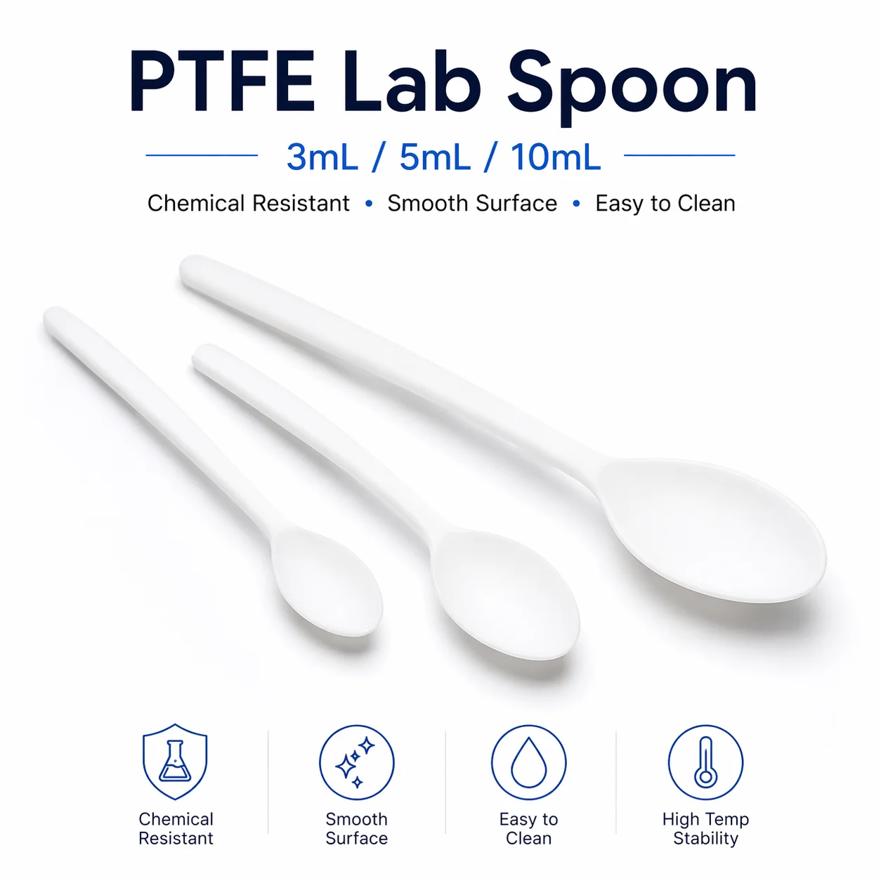 PTFE Spoon 3mL 5mL 10mL, Chemical Resistant Laboratory Scoop for Reagent Dispensing, Mixing and Powder Handling