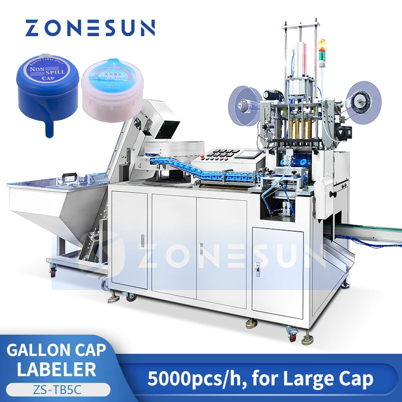 ZONESUN ZS-TB5C Etichettatrice automatica per tappi di bottiglia da galloni per soluzione etichettatrice per coperchi per acqua minerale