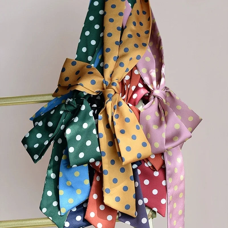 Écharpe longue à pois, Preppy Chic, en Polyester, papillon rouge, ruban étroit, nœud papillon, accessoires de sac, cravate de 180cm, cadeau, nouvelle collection printemps 2025