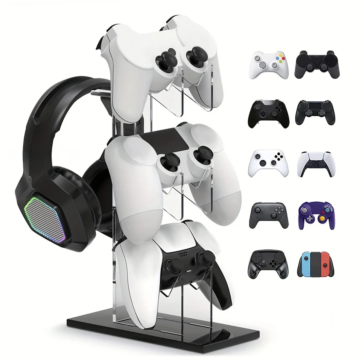 Universele 3-laags controllerhouder en hoofdtelefoonhouder Gameaccessoires voor PS5 PS4 opslaghouder zwart, wit, transparant - afbeelding 2