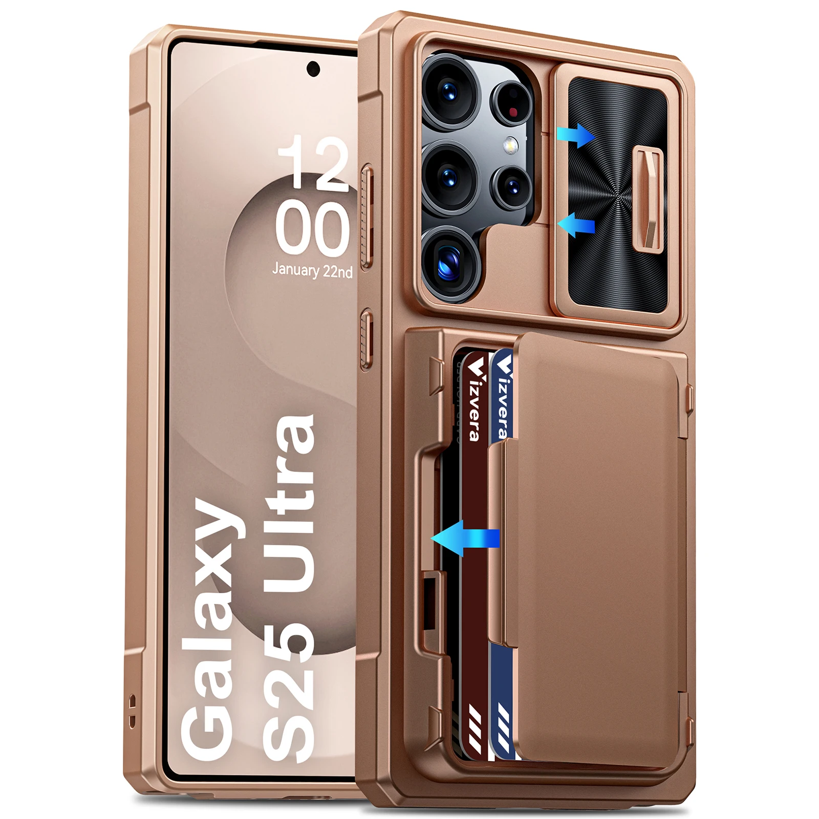 Robuste Stoßfeste Schutzhülle mit Kameraabdeckung, RFID-Blockierung Kartenhalter für Samsung Galaxy S25 Ultra-Schwarz – Detail 20