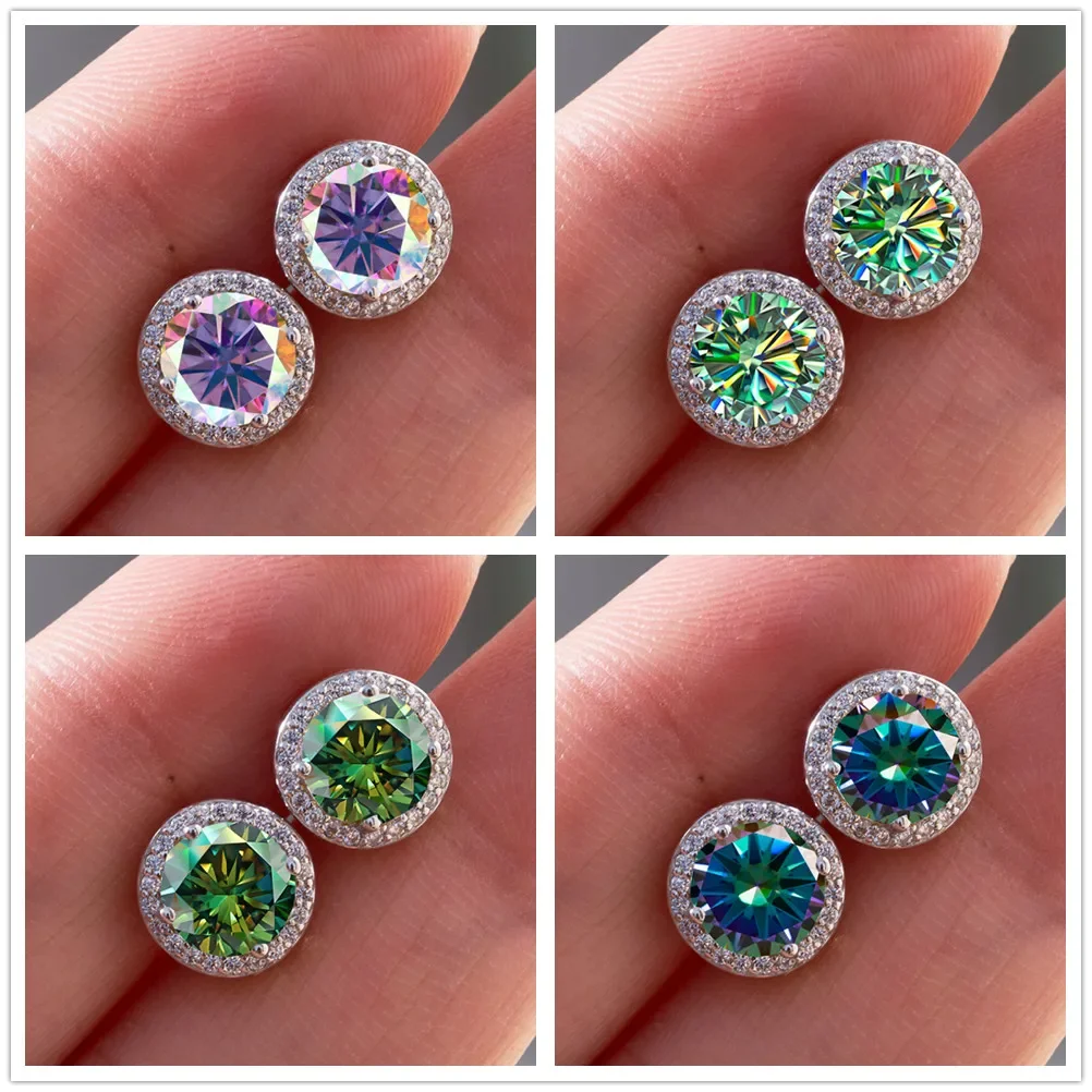 925 Sterling Silver 1 Carat Moissanite Okrągłe kolczyki zaręczynowe Ślub Codzienna praca Impreza Podróż Luksusowy prezent dla kobiet — zdjęcie 2