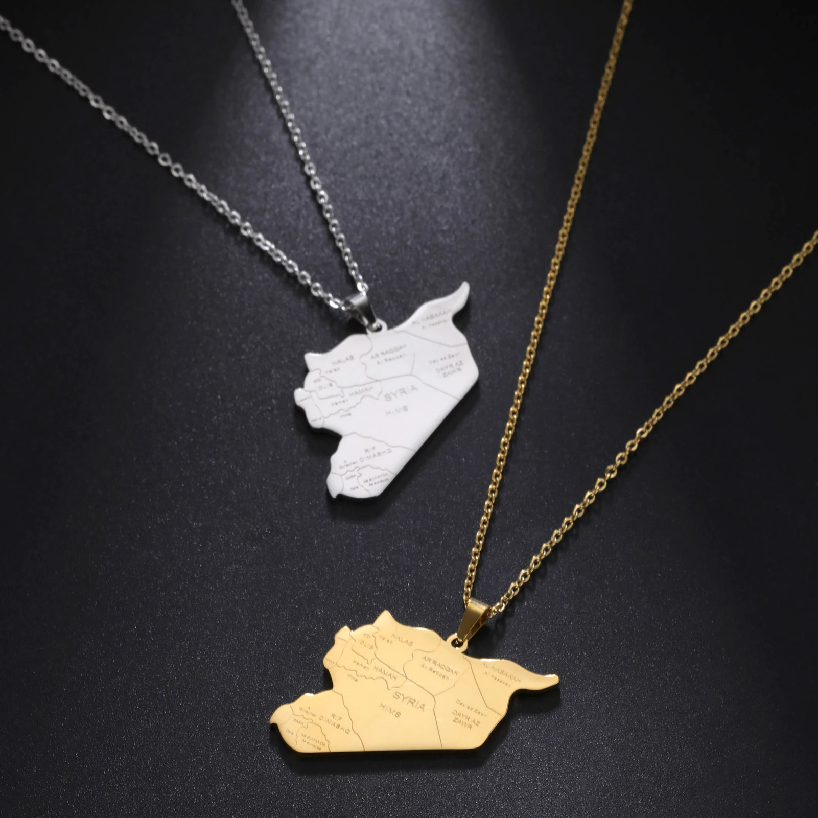 EUEAVAN 1pc Stainless Steel Syria Map Pendant Necklace for Men Women Syrian National Gold Color Charm Jewelry Gifts New Year