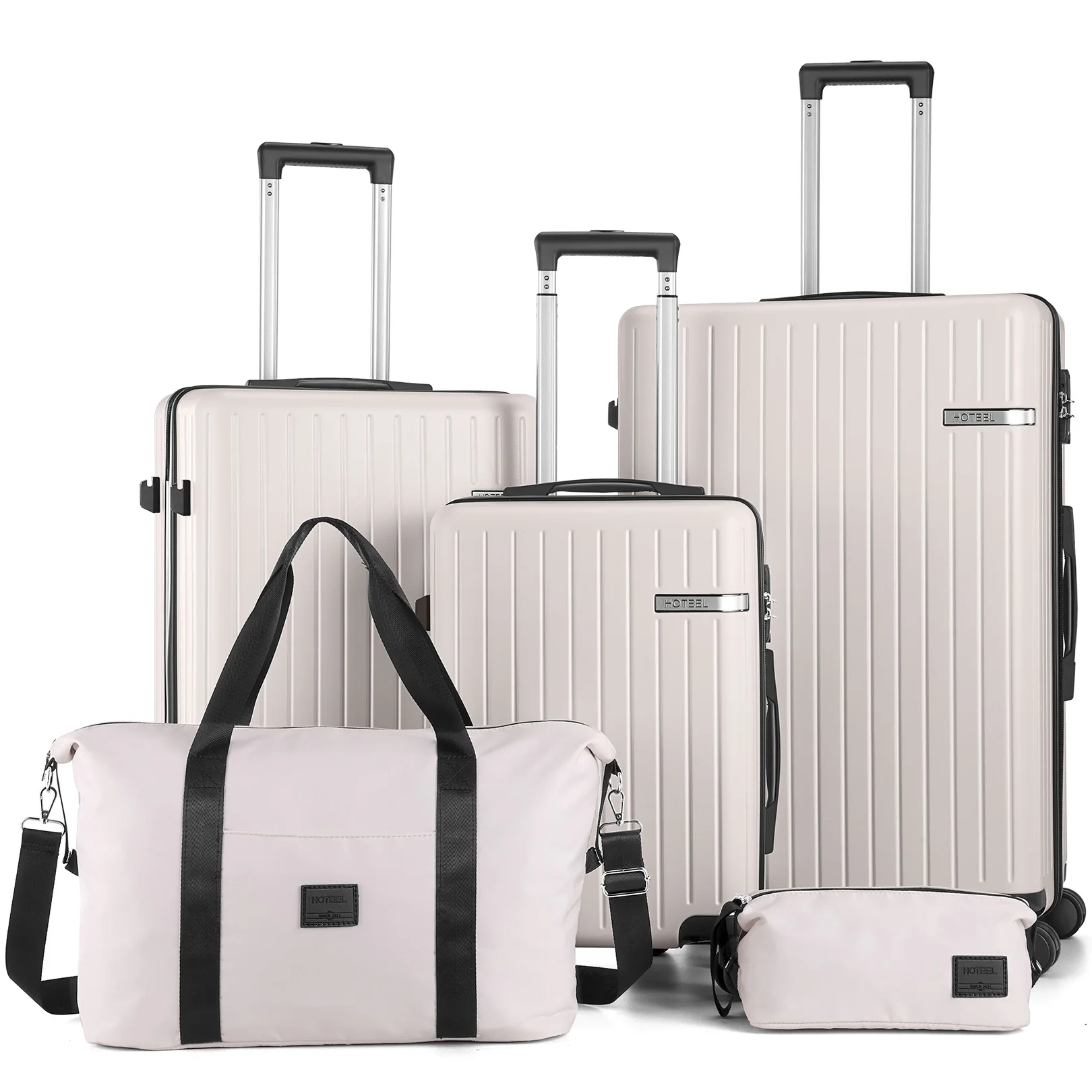 Juego de equipaje de 5 piezas, maleta de mano rígida ABS expandible + PC con ruedas giratorias y cerradura TSA, 20/24/28 pulgadas, bolsa de lona y bolsa de viaje