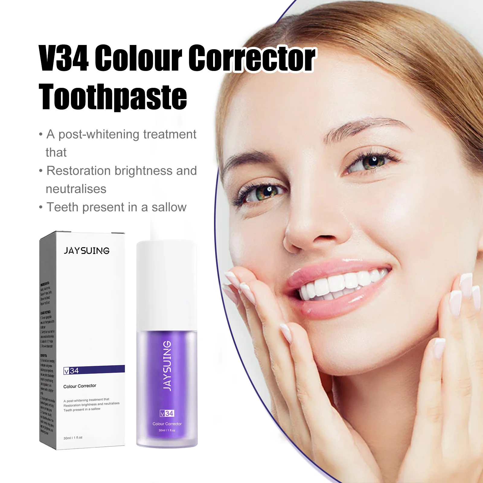 Jaysuing V34 Toothpaste Colour Corrector Teeth Whitening Purple Fresh Breath Brightening Teeth Stain Removal Gum Care Cleaner