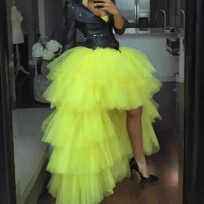 Fashion Hi Low Puffy Tutu Long Skirts Women High Waist Lush Tiered Tulle Ruffle Formal Party Skirt Custom Made Any Color Free — zdjęcie 2
