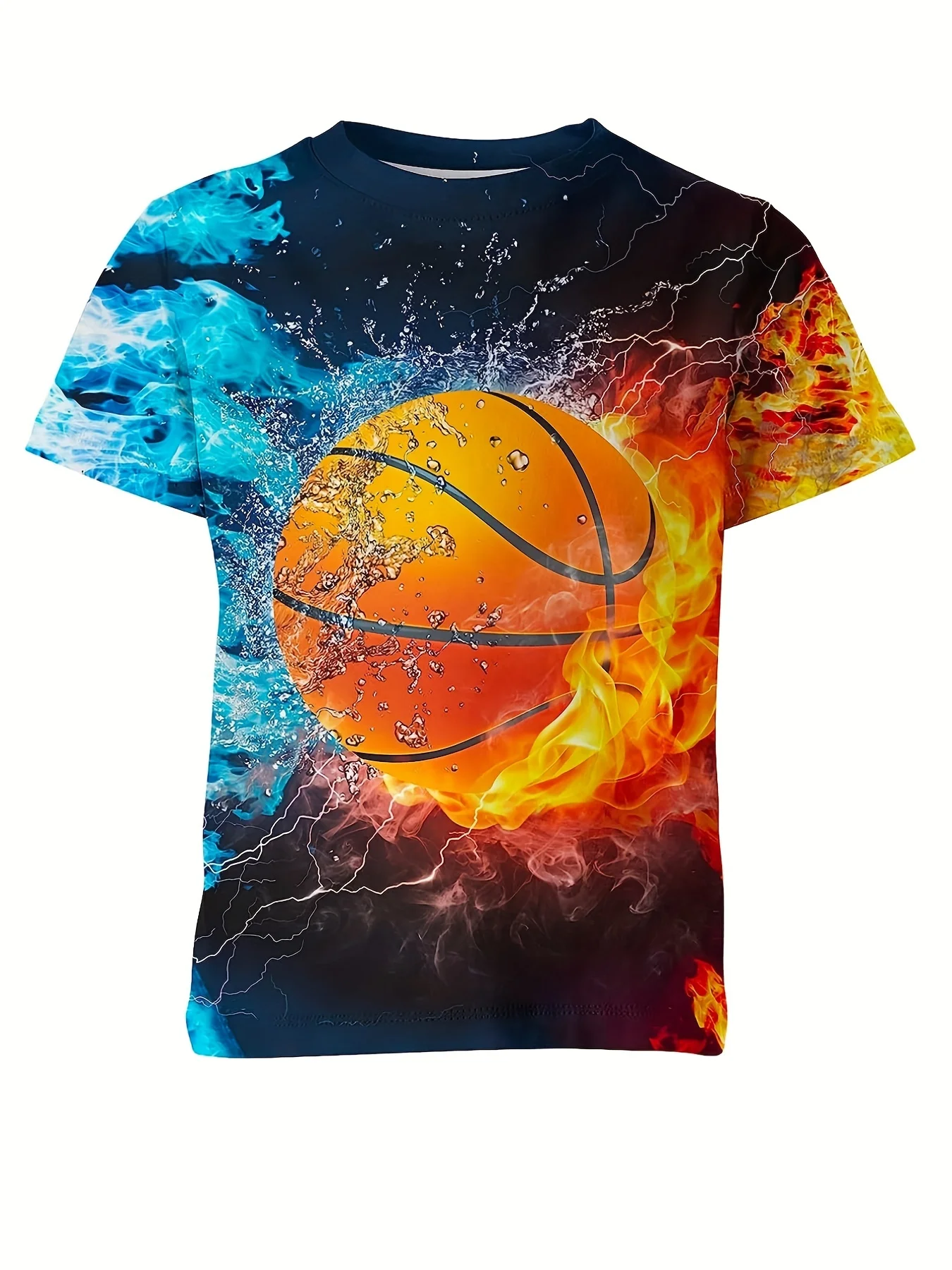 Boy's Flaming Basketball Graphic T-shirt Fashion 3D Digital Print Active Short Sleeve Tee Kid's Clothing For Summer Outdoor