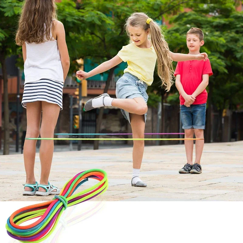 Regenbogen elastisches Gummi Springseil Kinder Erwachsene Fitness Übung Outdoor-Spaß Spiele Juegos