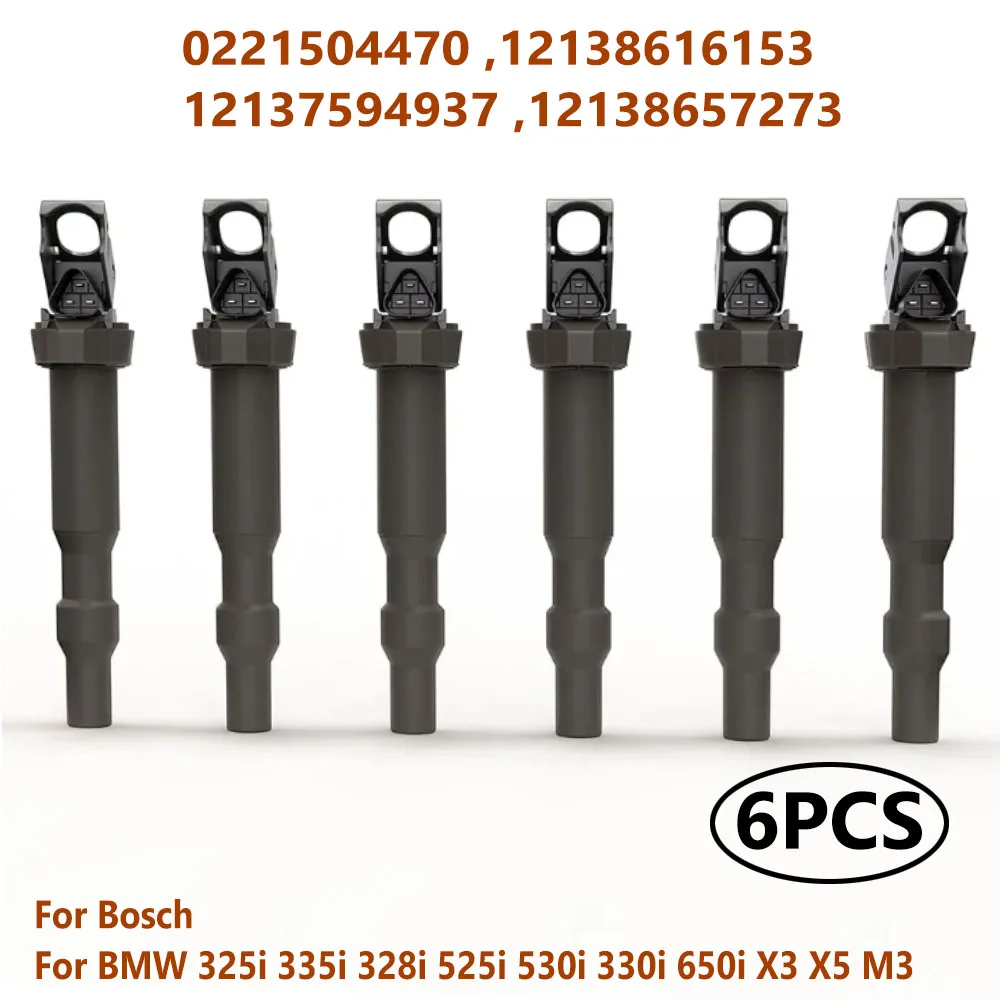 NEW 6PCS Ignition Coils 0221504470 For BMW 325i 335i 328i 525i 530i 330i 650i X3 X5 M3 12138616153 12137594937 12138657273