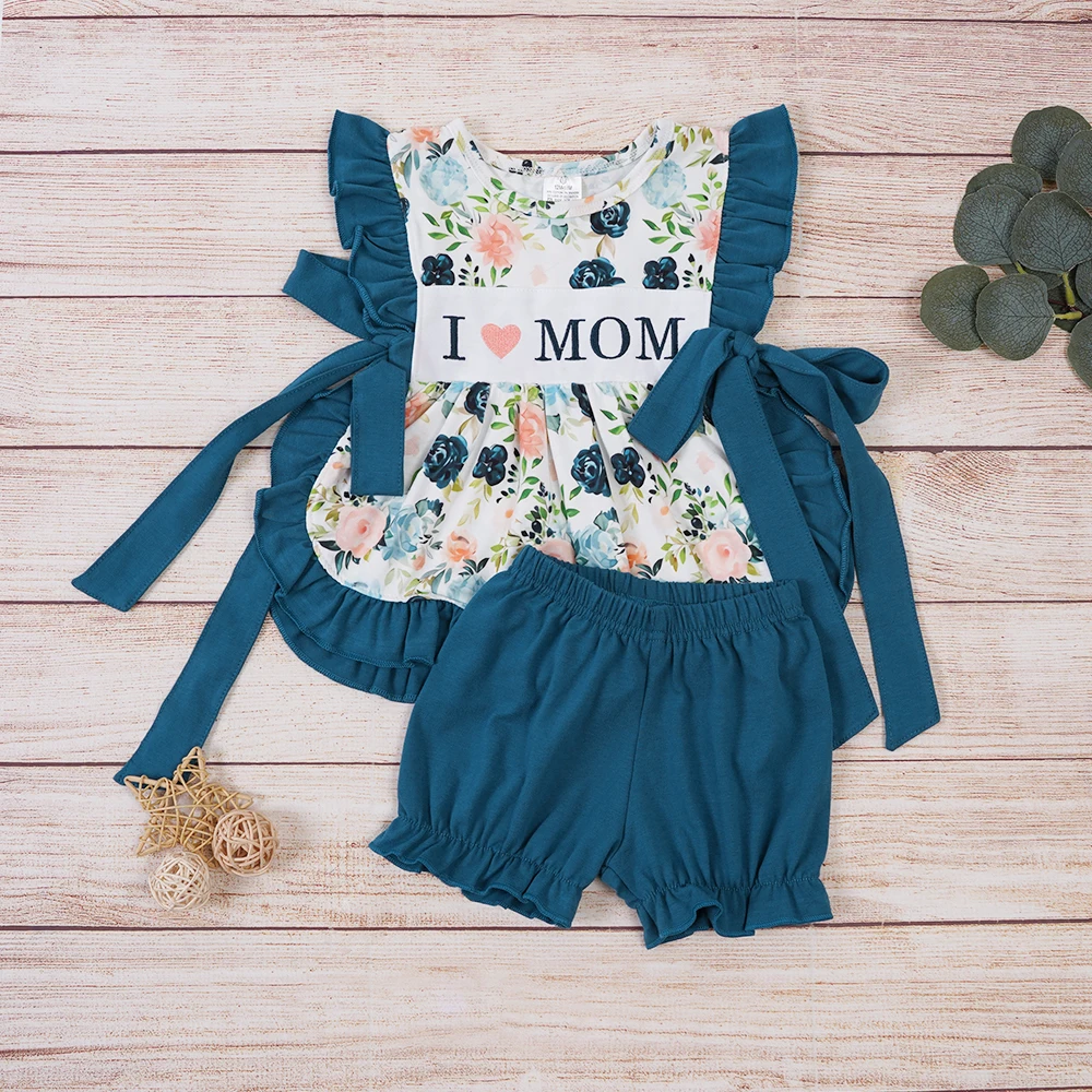 2023 New Design Boutique Girl Sets Mother Kids Embroidery I Love Mom Style Clothing