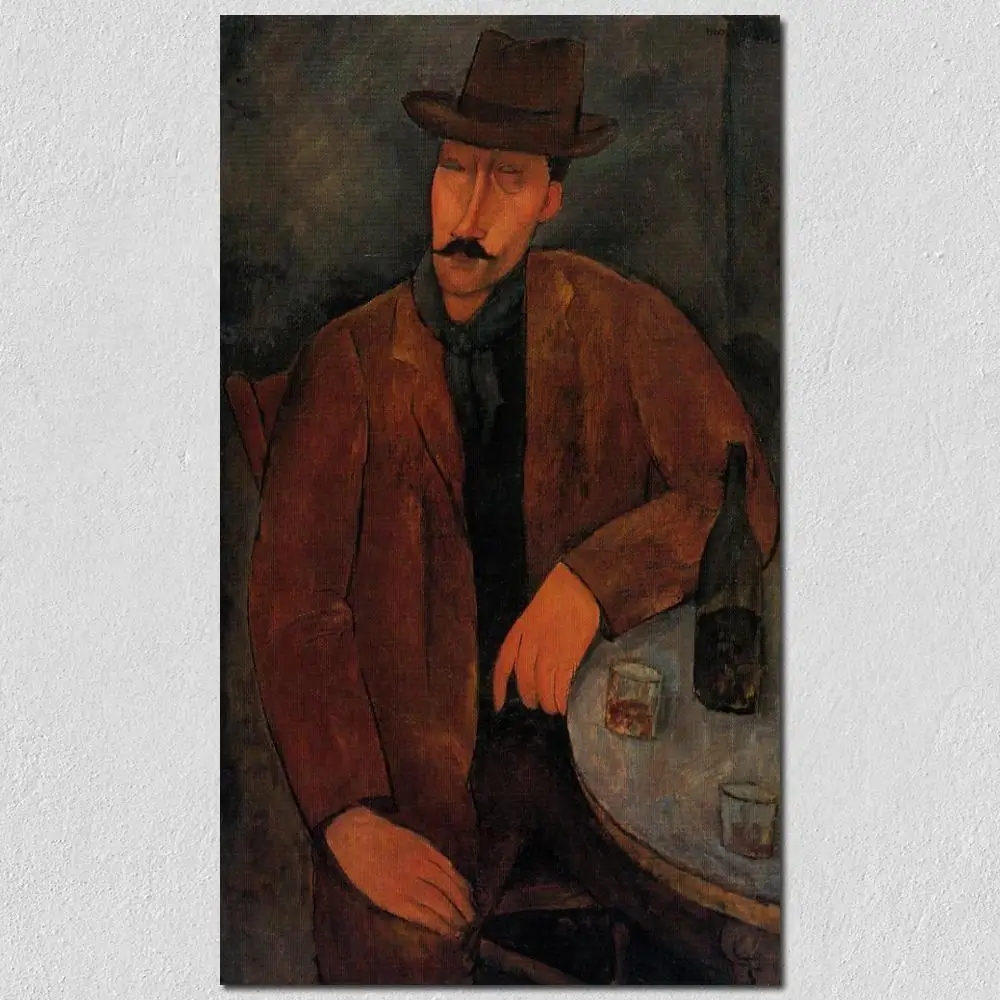 

Abstract Portrait Painting Man With a Glass of Wine Hand Painted Amedeo Modigliani Canvas Reproduction High Quality