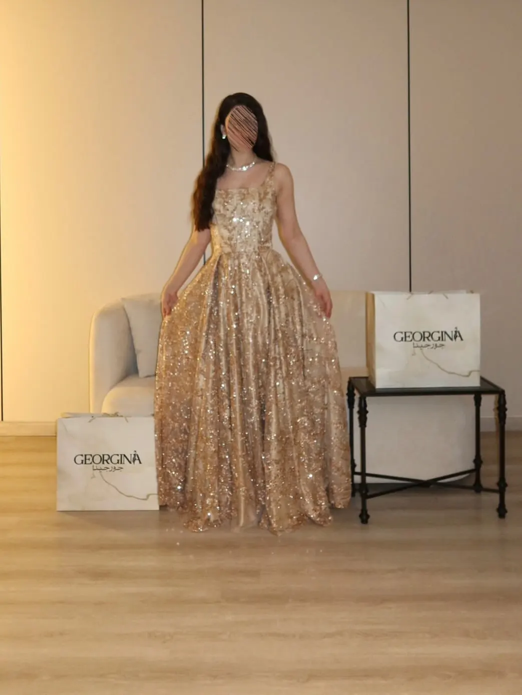LumiGown Champagne Gold Spaghetti Straps Evening Dress Sequin Floral Embroidery Formal Gown U Back Floor Length CustomPartyDress
