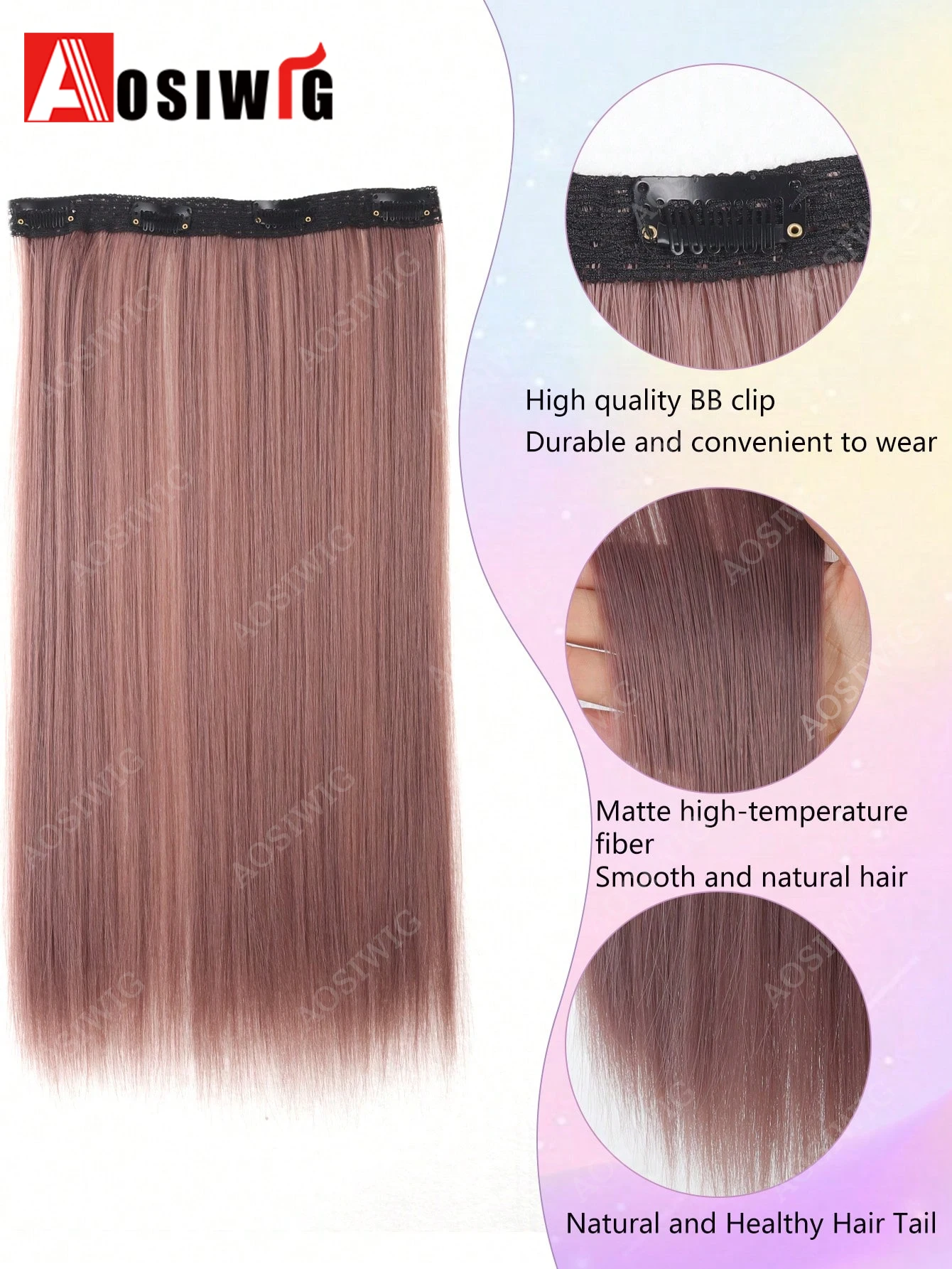 Synthetic Colored Highlighting Clip In Hair Extensions Long Straight Ear Hanging Wig Piece Thin Seamless Fake Hair For Women Par