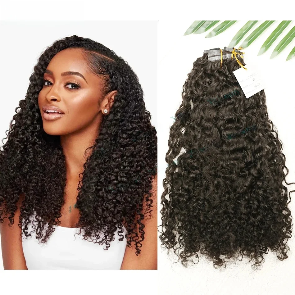 Krullend PU Clip In Hair Extensions Echt haar Naadloze Clip Ins Extensions van echt haar Clip In Krullend Echt haar 200g/240 Voor Hoofd - afbeelding 2