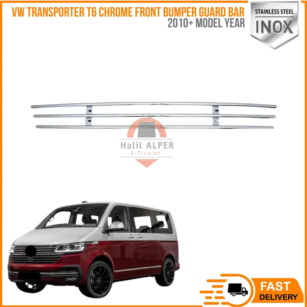 For Volkswagen VW Transporter T6 Chrome Front Bumper Guard Bar 2010 and up Stainless Steel. A + Quality Modified Design