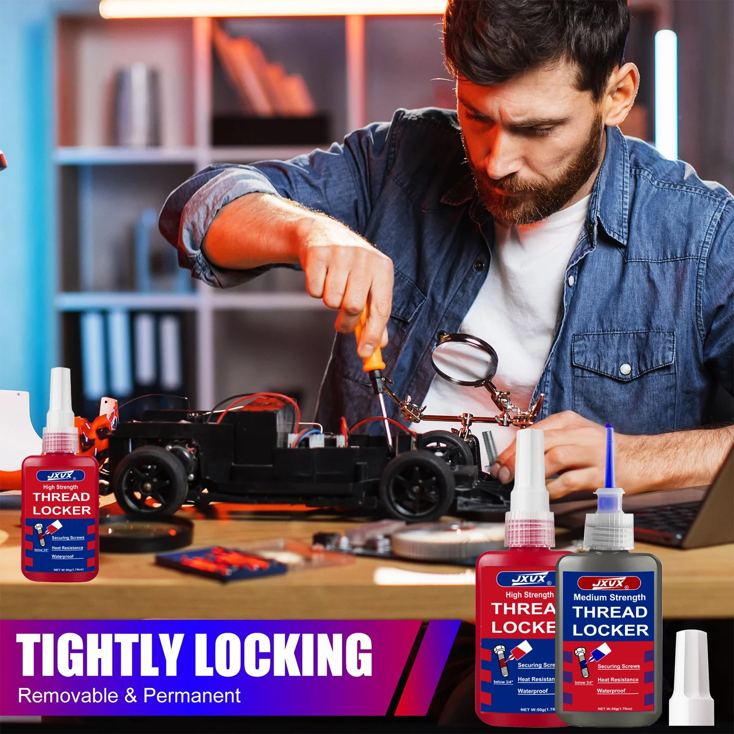 Threadlocker bundle Two-piece set 243 blue 271 red thread locking adhesive, Industrial Thread Sealant,permanent locking, fast curing, Oil-Resistant, Stable,ideal choice for industrial machinery metal fasteners.