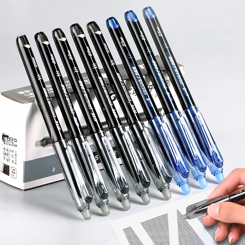 Deli Erasable Gel Pen 0.5mm Porous-Point Black/Blue Ink z termoczułymi gumkami do wymazywania, wielokrotnego napełniania, długopis do pisania dla dzieci — zdjęcie produktu 7
