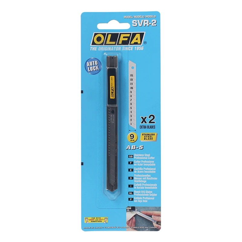 OLFA 9mm الفولاذ المقاوم للصدأ سكّين متعدّد الاستخدامات قاطع قفل تلقائي يتضمن مشبك جيب / شفرة Snapper SVR-2 #6