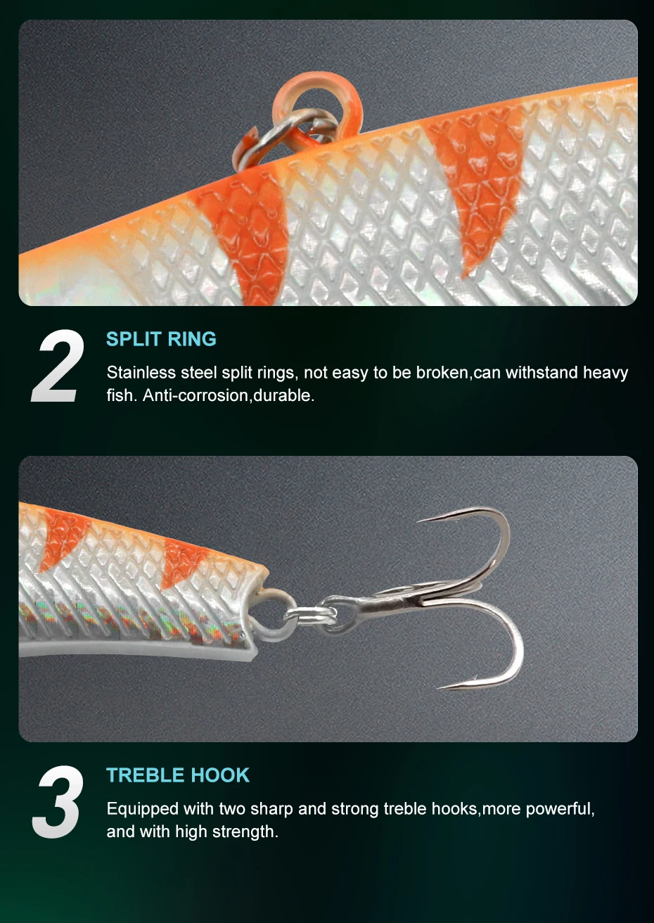 ESFISHING Vibrations-Wobbler Hartköder DEFO VIB 70mm 90mm Sinkender ICSA Kunstköder für Hecht Barsch Forelle – Detail 8