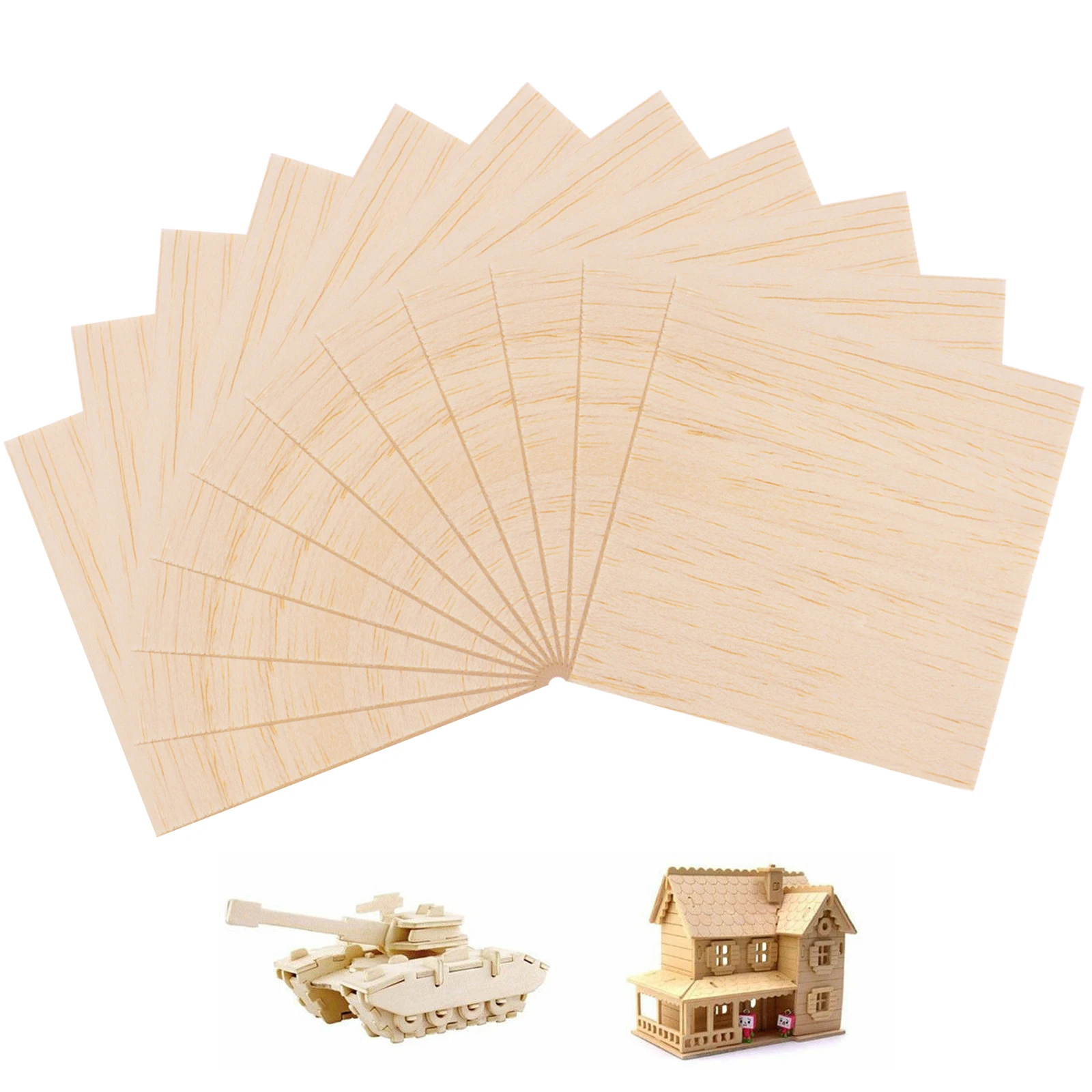 Plywood Sheet,10pcs 100*100*1.5mm Thin Balsawood,Unfinished Unpainted Basswood Plywood,Model Craft DIY Model Wood Plate