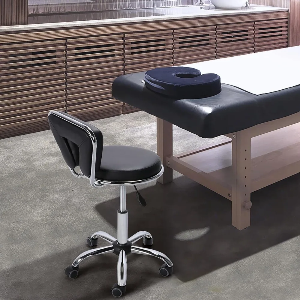 Rolling Swivel Salon Stool Chair Nail Chair Height Adjustable Home Spa Massage Manicure Facial Stool with Backrest and Wheels