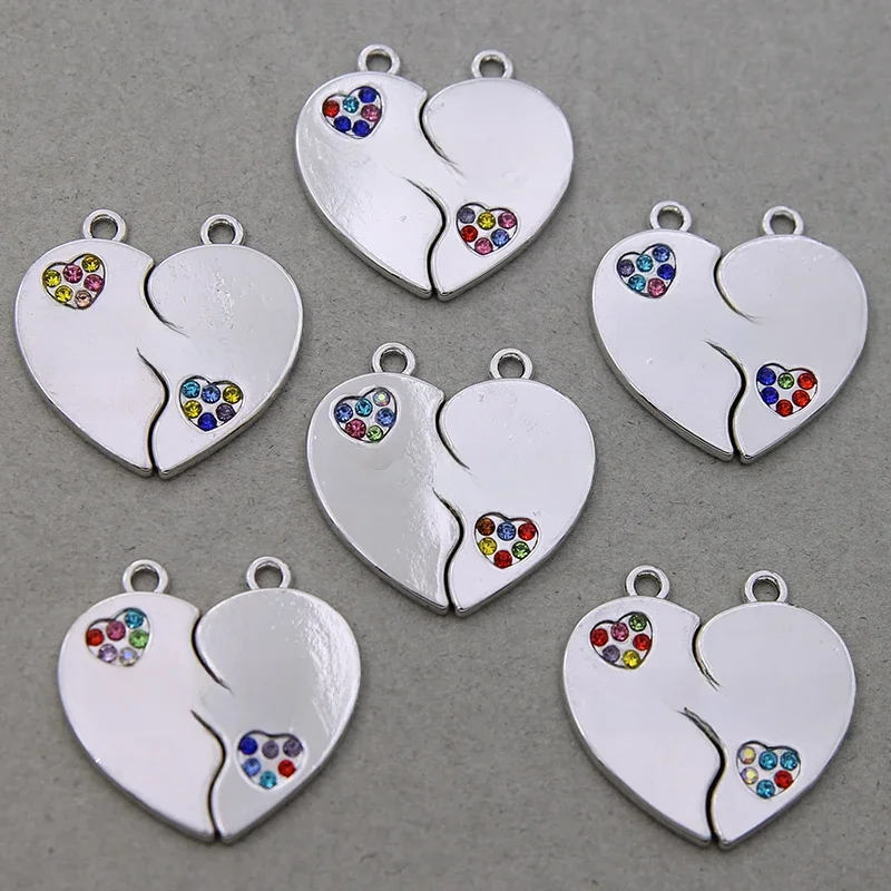 3 pary/6 sztuk 20x25mm w kształcie serca najlepsi przyjaciele Charms moda emalia Charms do tworzenia biżuterii naszyjnik przyjaźni bransoletka Acce — zdjęcie 2