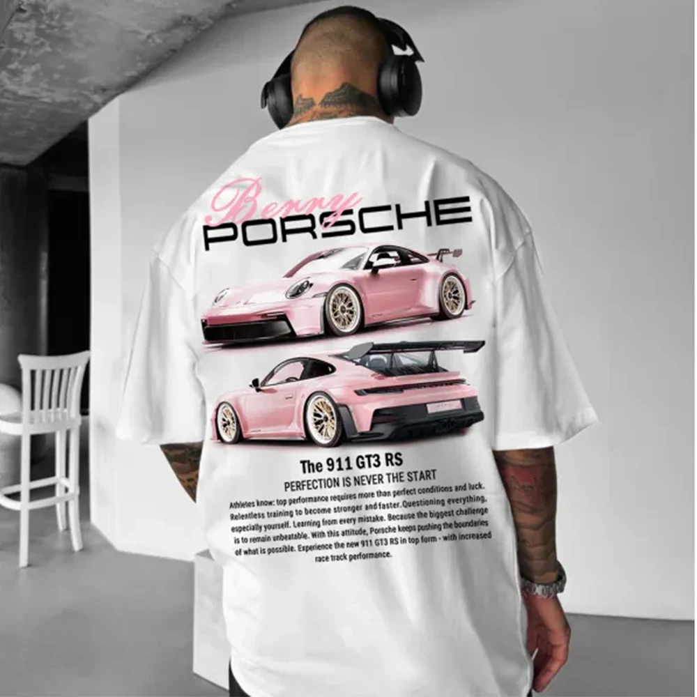 White Porsche 911 3D printed T-shirt unisex's hip-hop retro short-sleeved T-shirt printed large size trend high-end and light