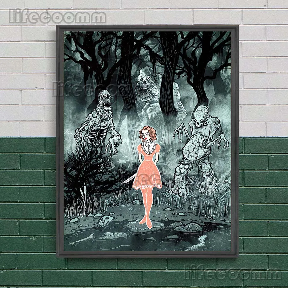 Zombies,Werewolves,Ghosts Vintage Cartoon Terror Wall Art Canvas Painting Abstract Halloween Monster Poster And Print Home Decor