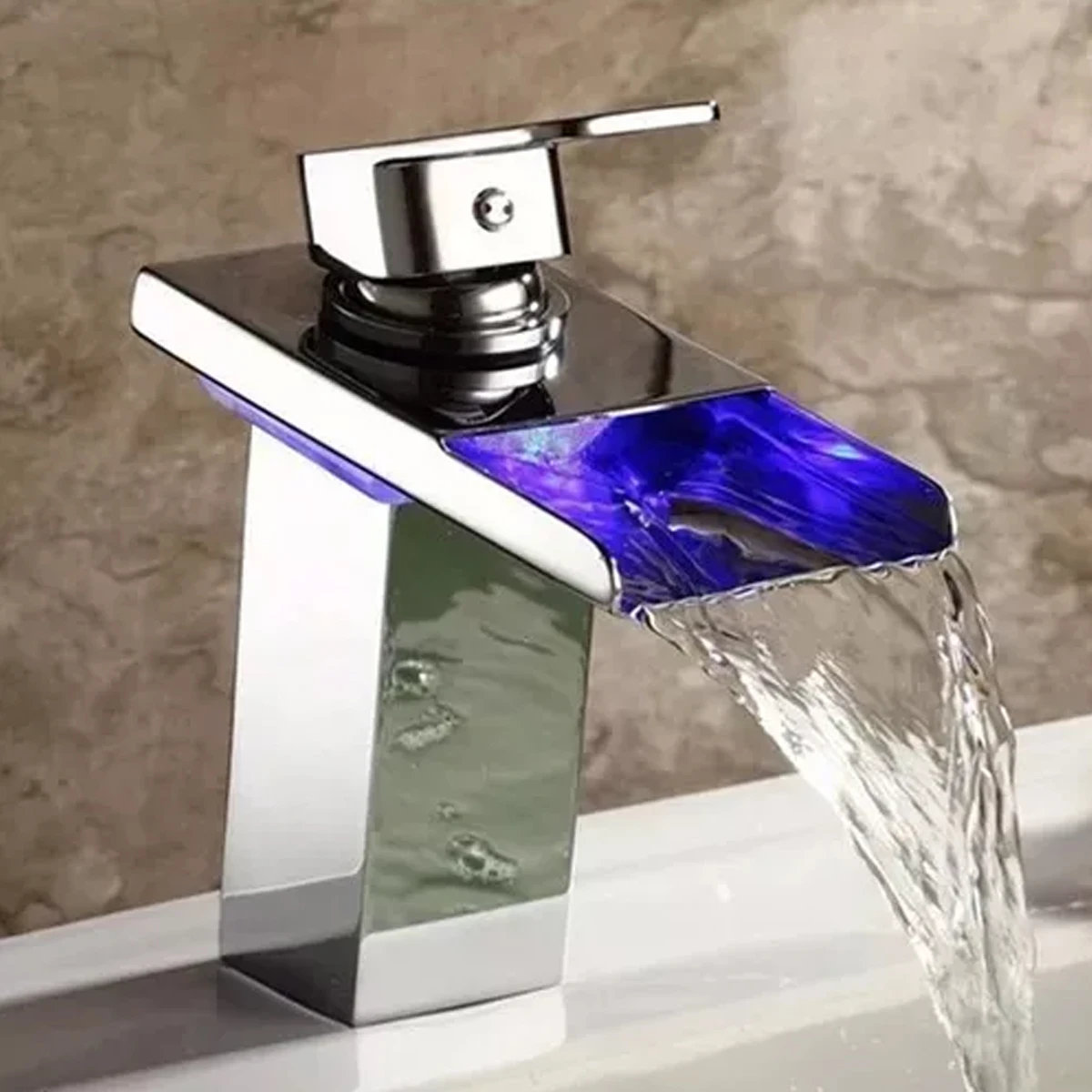 Torneira Pia Banheiro Misturador Água Quente E Fria Monocomando Com Led Cuba Baixa Cascata Luxo Led 8801
