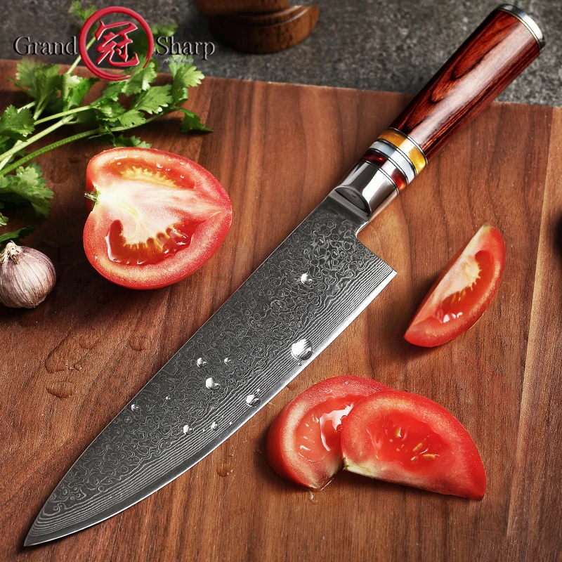 GRANDSHARP 67 Layers Japanese Damascus Knife Damascus Chef Knife Blade Damascus Kitchen Knife Pakka Handle PRO Knives NEW