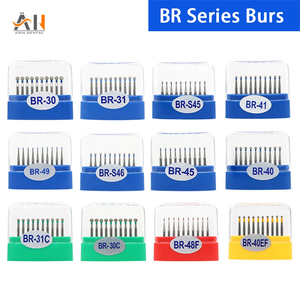 10 Pcs/Box Dental Diamond Bur Fit for Dental High Speed Handpiece Multiple Models Optional BR Series