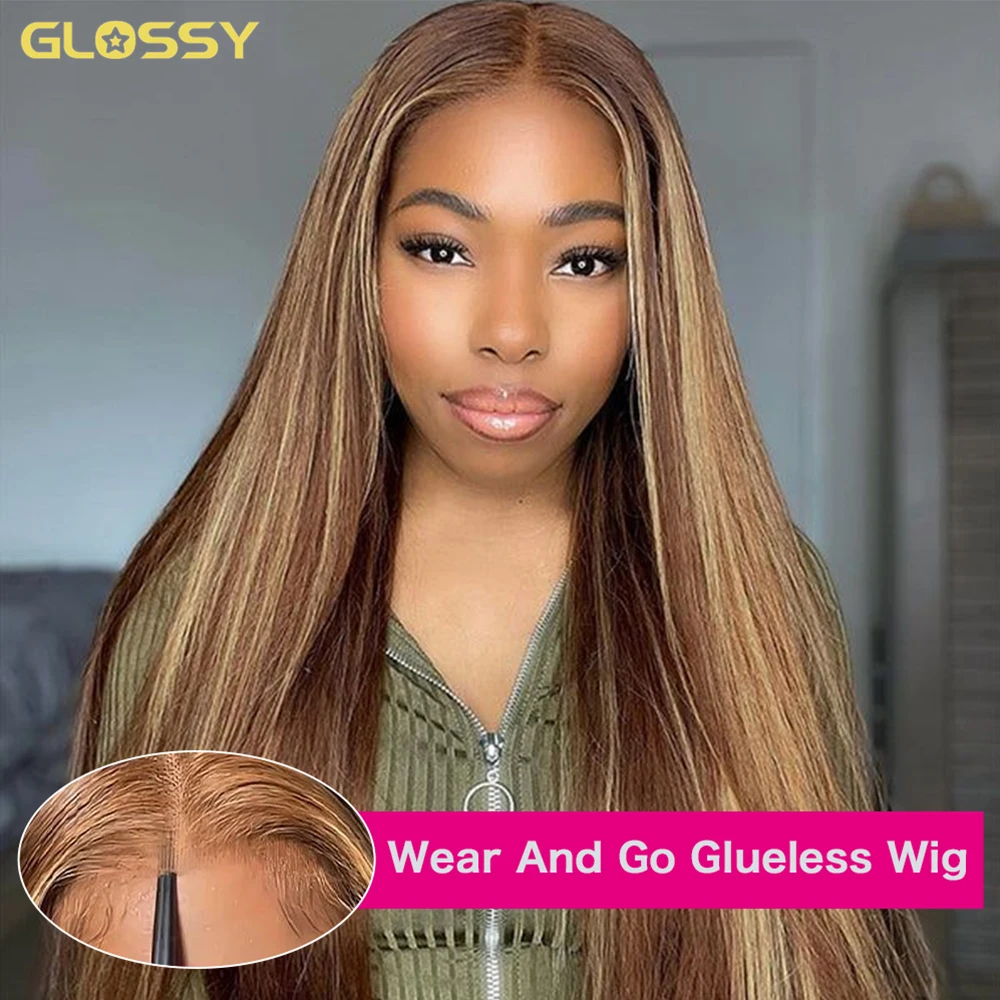 Highlight Straight Glueless Wig Human Hair Ready To Wear And Go 13x6 Hd Frontal Honey Blond Lace Front Wigs For Women On Sale