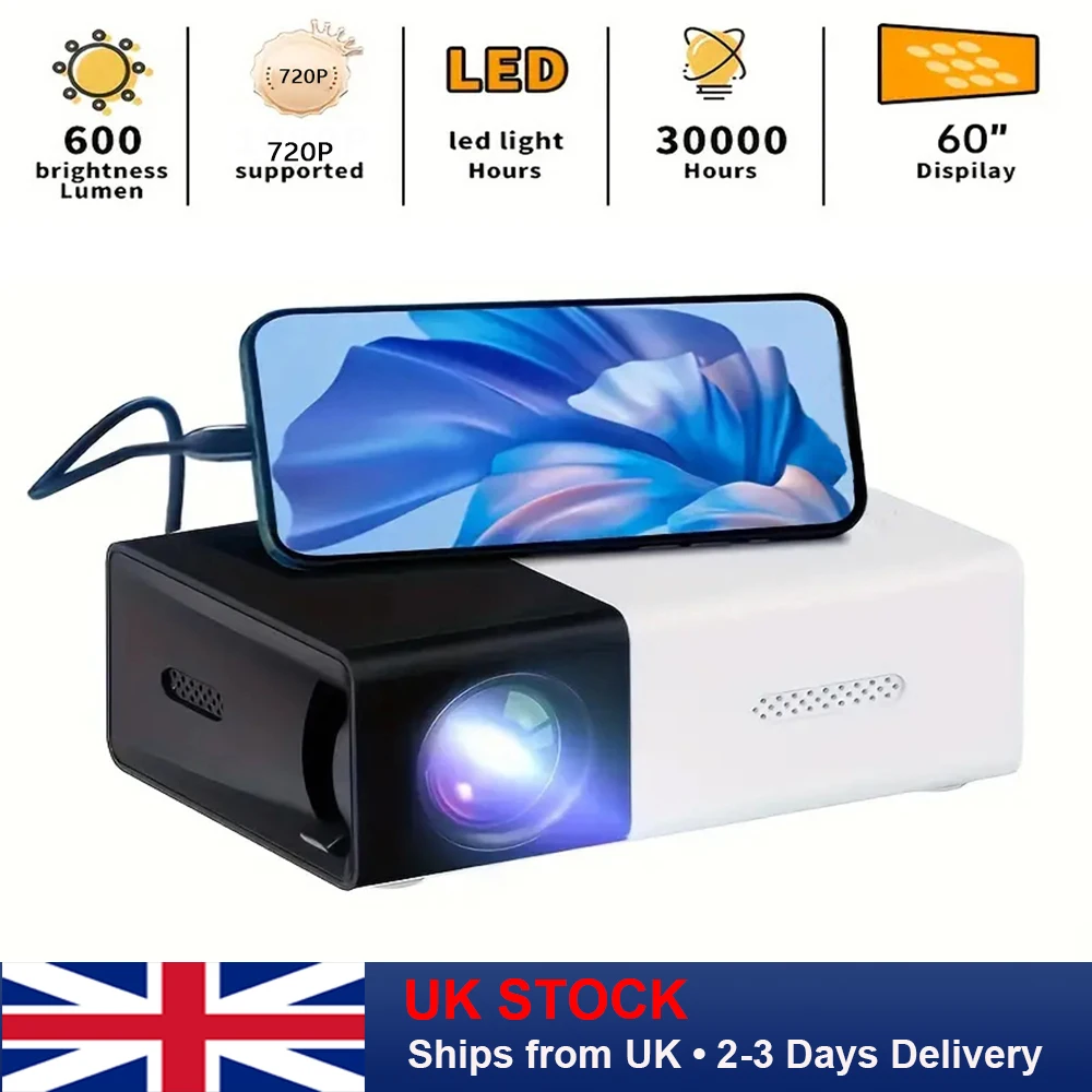 720P LED Mini Projector Easy to Carry/Outdoor Camping/Home Theater/Office Use With Compatible Devices Such As USB/SD/AV/Hd
