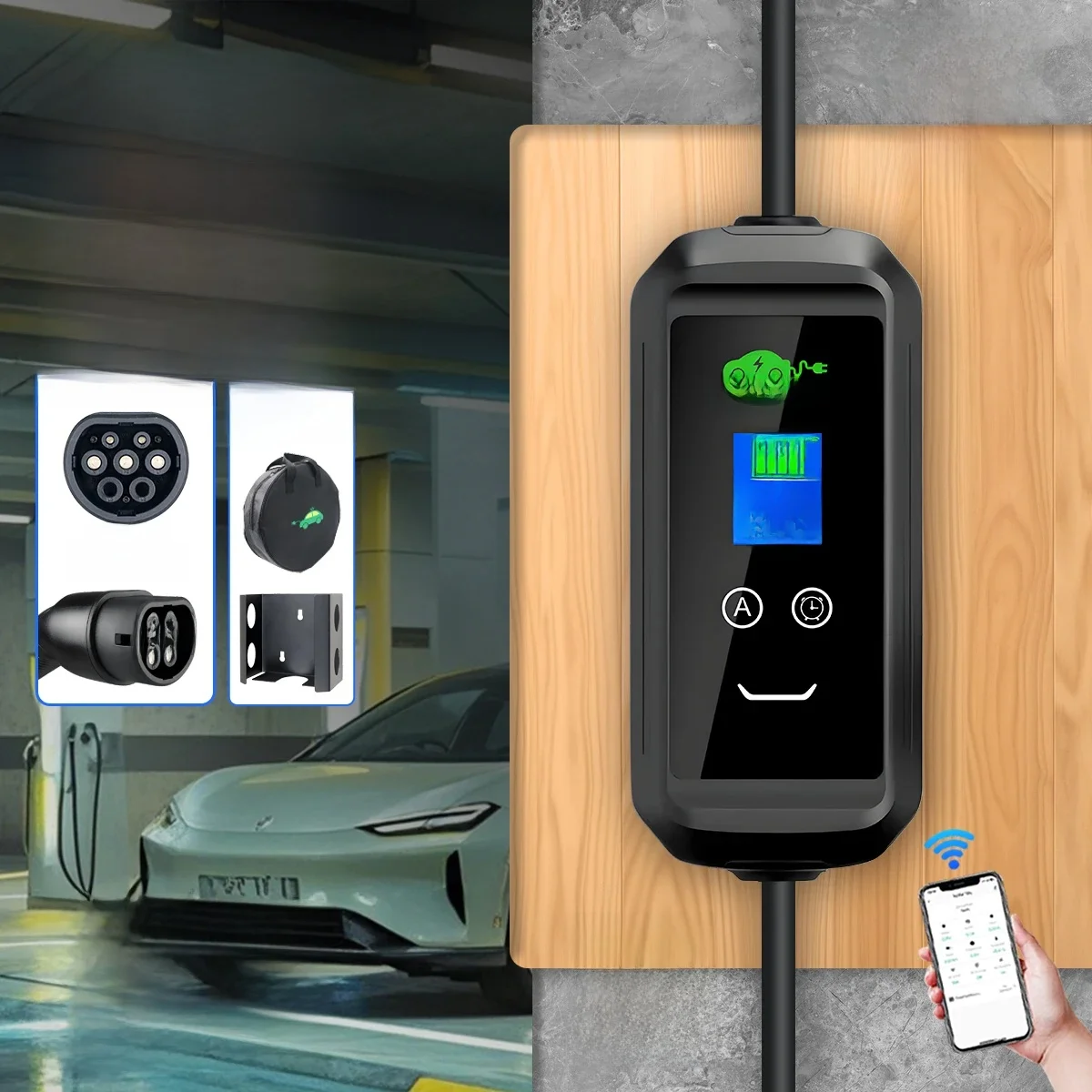 Kolanky Draagbare Ev-oplader 16A 3,6KW Type 2 Smart Tuya-app Wifi-verbinding Timer Opladen Elektrisch voertuig PHE Hybride Totaal 15M - afbeelding 2