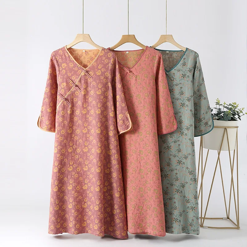 Women's Spring Summer 100% Cotton Double Sided Jacquard Kimono Robes Women Japanese Style Nightgown Comfortable Home Bathrobe