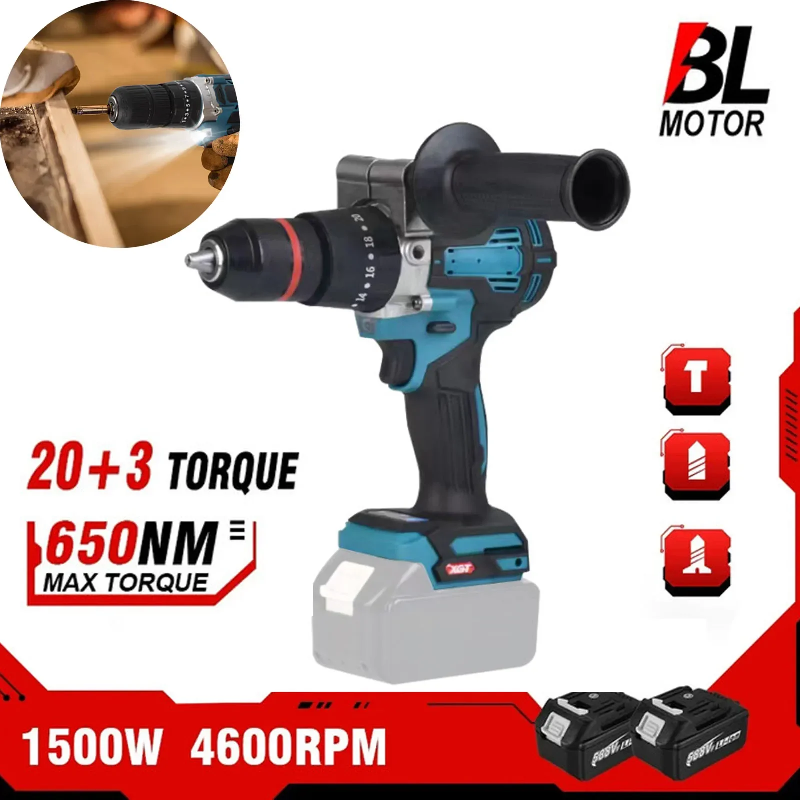 For Makita 18V 13MM LXT Compact Cordless Tool Screwdriver Impact Brushless Driver Rechargeable Brushless Electric Power Drill