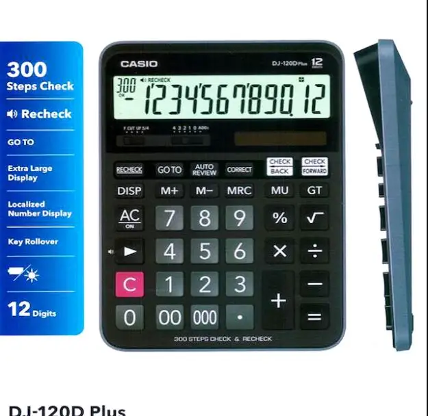 Casio DJ-120D Plus 12 Digit Desktop Calculator Battery Solar Calculator Big Buttons Financial Business Accounting Tool School St