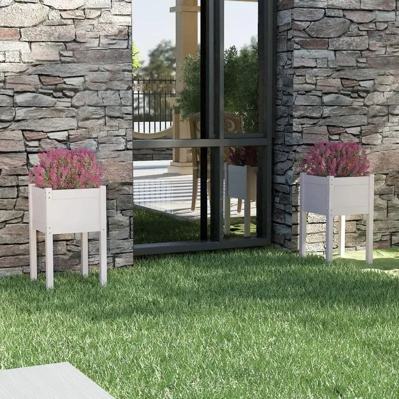 VidaXL Pflanzkübel 2er Set aus Solid Wood Pine, Weiß, 40x40x70 cm, ideal für Balkon & Garten
