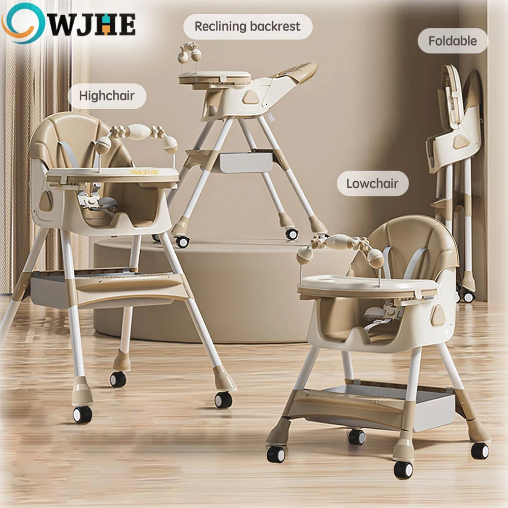 OWJHE-asiento plegable multifuncional para bebé, silla para comer para niños pequeños, silla alta para cena, silla de alimentación de bebé con 4 ruedas