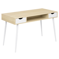 Wood Desk with 1 Open Compartment  2 Drawers Steel Frame Study Computer Table Workstation  Laptop Desktop Table for Home Office