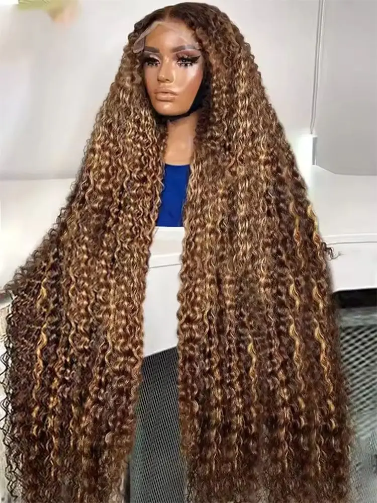 

34 Inch 200% 13x4 HD Transparent Deep Wave Frontal Wigs Ombre Highlight Wigs Human Hair Wig P4/27 13x6 Closure Wig For Woman