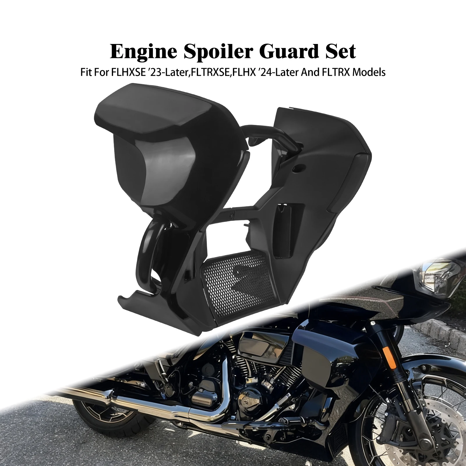 

Motorcycle Crash Bar Spoiler Lowers Engine Guard for Harley Touring 23+ FLHXSE FLTRXSE 24+ FLHX FLTRX No Heavy Breather fit