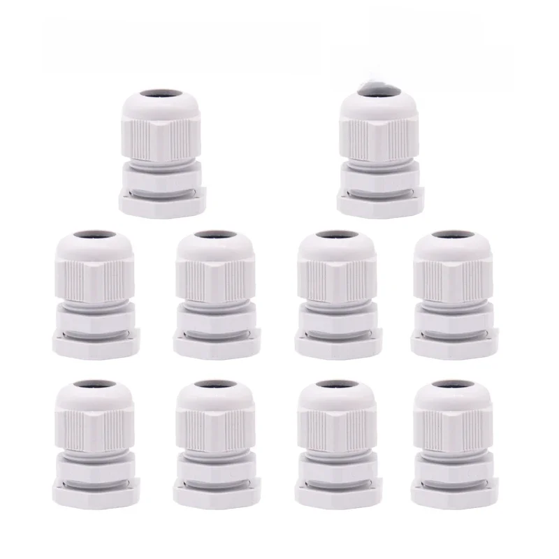 Presse-étoupe étanche M8 M12 M16 M20 M25 M32 M40, Joint d'étanchéité en plastique gris M40 M50 M63 Nylon IP68, Joint de fixation de câble blanc, 10 pièces