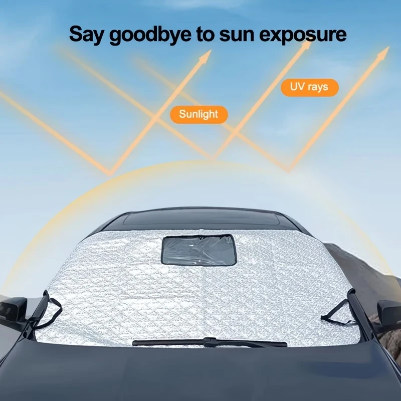 Auto-Windschutzscheiben-Schneeabdeckung Sonnenschutz Anti-Eis UV-Schutz Frontscheiben-Halbabdeckung mit Kameraöffnung – Detail 3