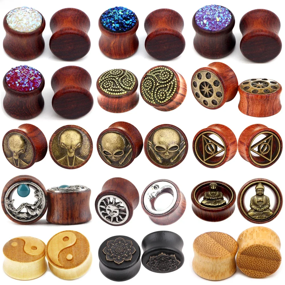 Alisouy 1 PC Nowe drewniane zatyczki do uszu z bambusa Kolczyki Kobiety Mężczyźni Flesh Tunnel Expander Piercing Biżuteria do przekłuwania ciała — zdjęcie 2