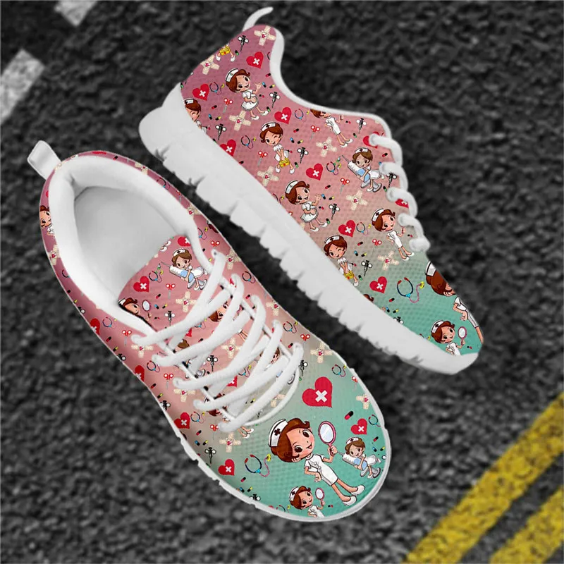 INSTANTARTS Women's Plus Size Nurse Shoes Lightweight Non-Slip Flats Cute Nurse Girls Medical Healthcare Design Casual Sneakers